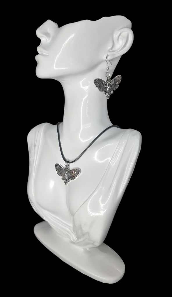 Gothic Silver Moth Necklace