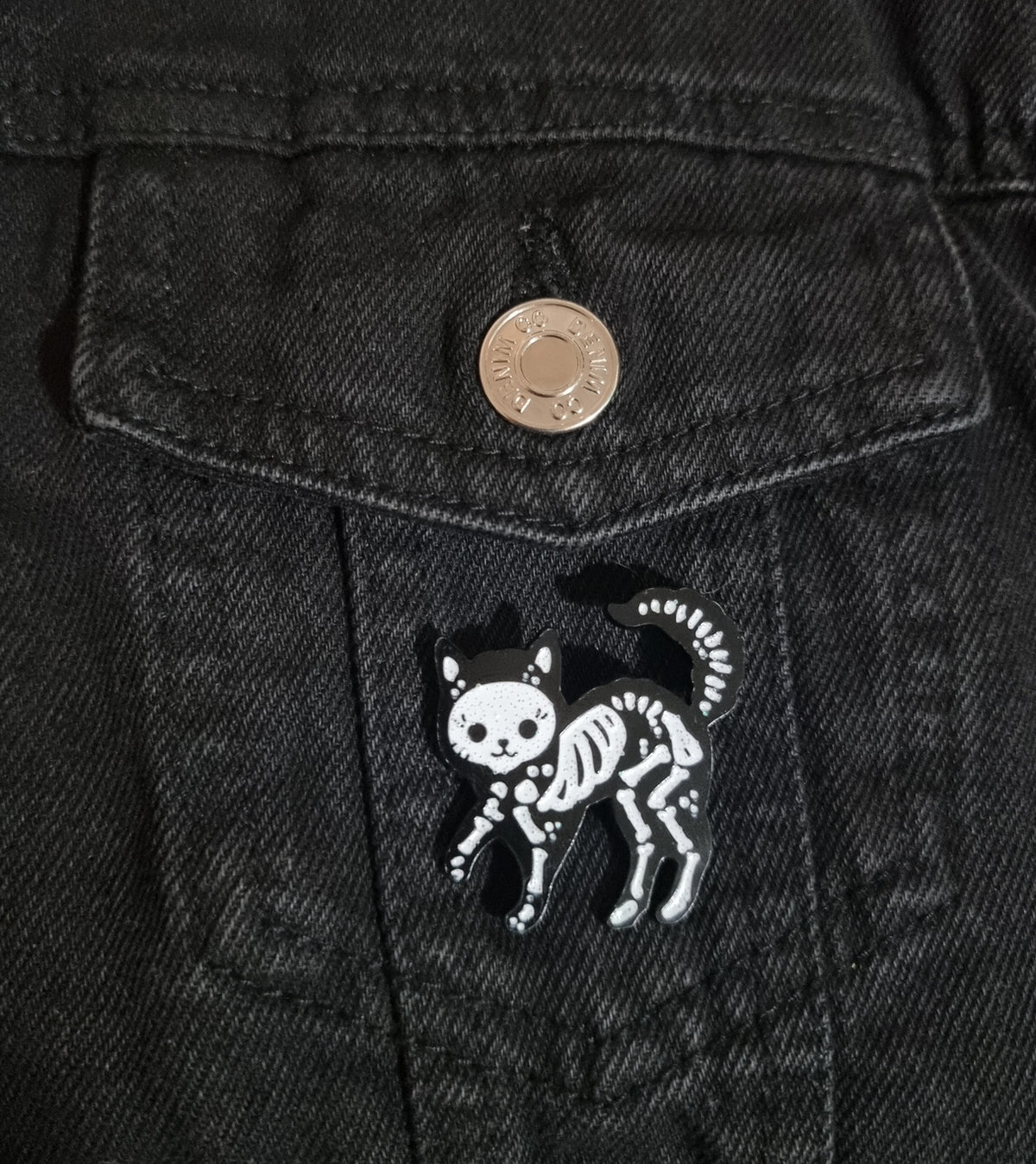 Skeleton Cat Pin Badge