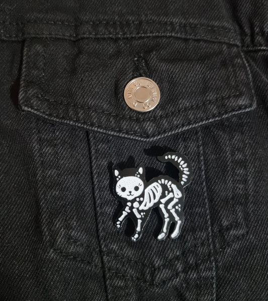 Skeleton Cat Pin Badge