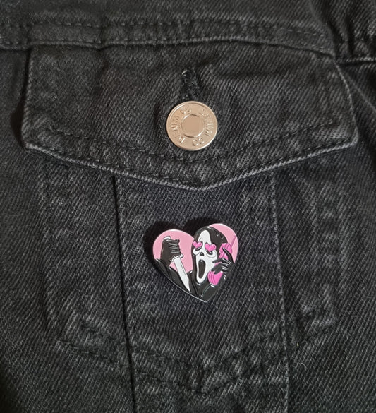 Ghost Face Heart Pin Badge
