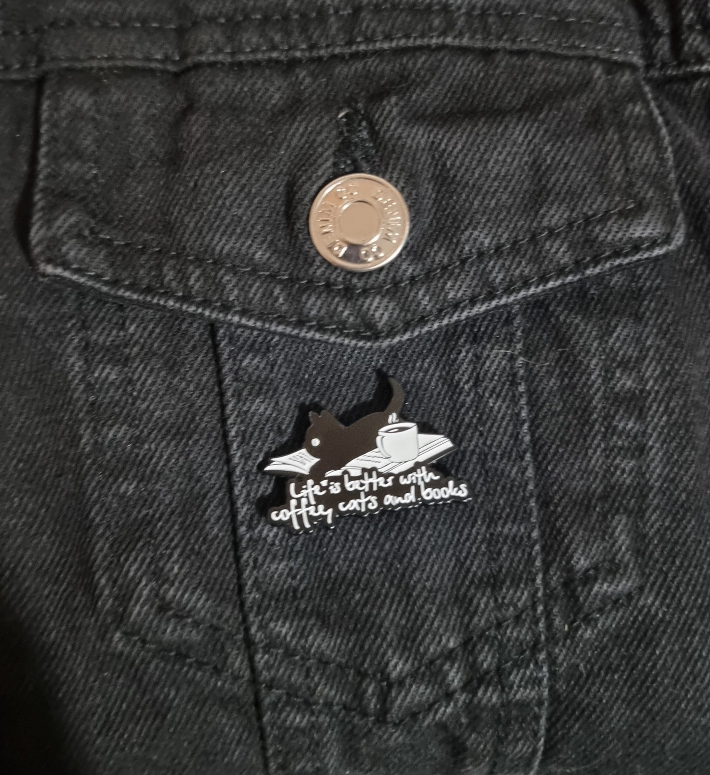 Coffee, Cats and Books Pin Badge