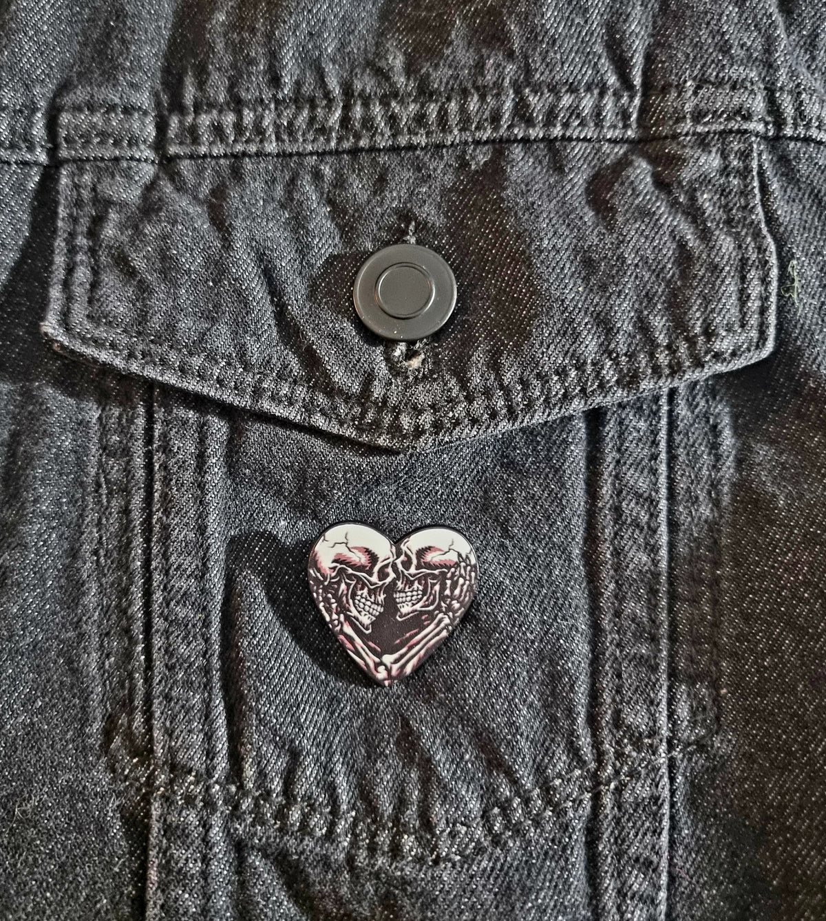 Skeleton Love Heart Pin Badge