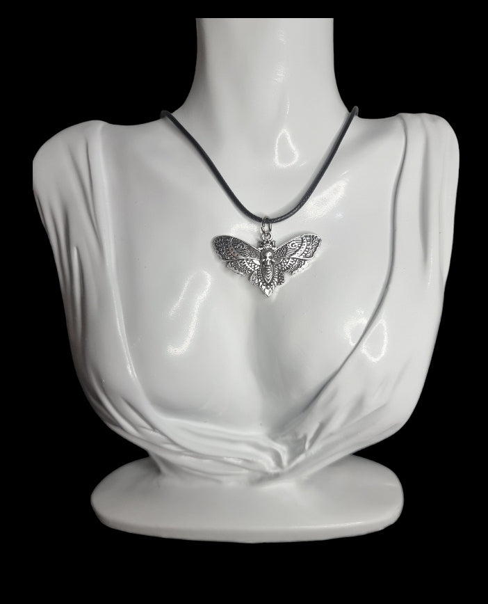 Gothic Silver Moth Necklace