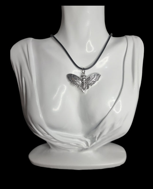 Gothic Silver Moth Necklace