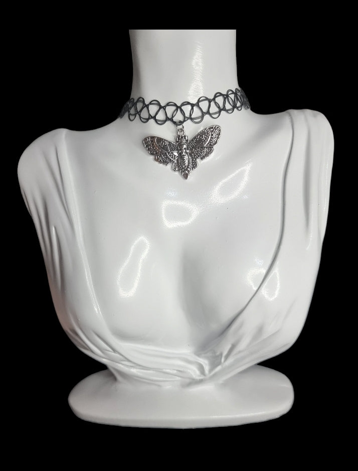 Gothic Silver Moth Choker