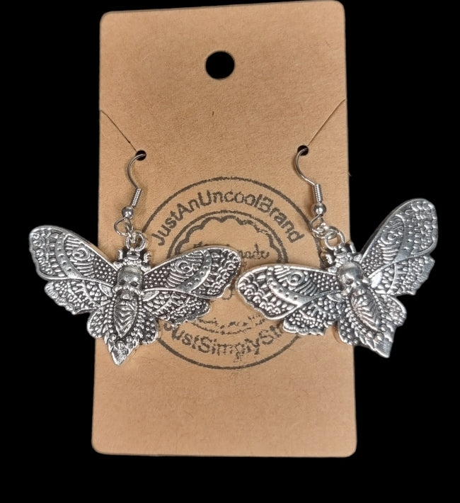 Gothic Silver Moth Earrings