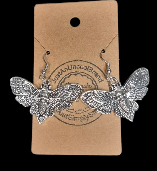 Gothic Silver Moth Earrings