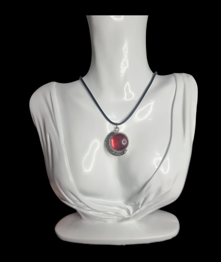 Silver Red Moon Necklace