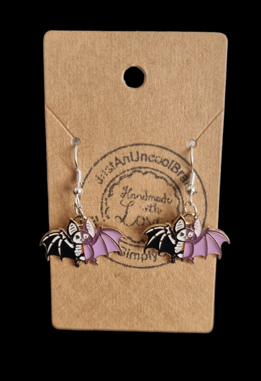 Black and Purple Bat Earrings