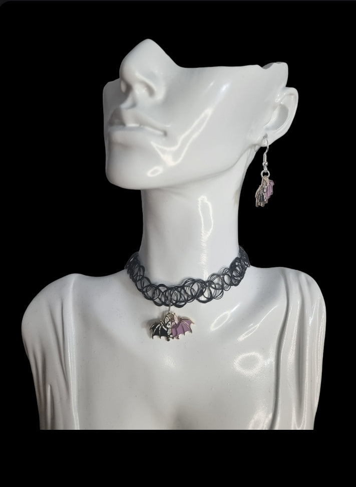 Black And Purple Bat Choker