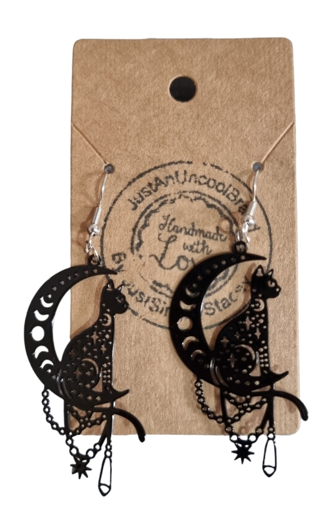 Cat On The Moon Earrings - Black