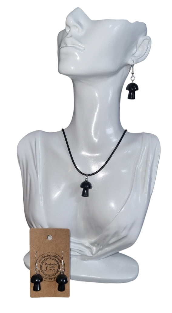 Obsidian Mushroom Necklace