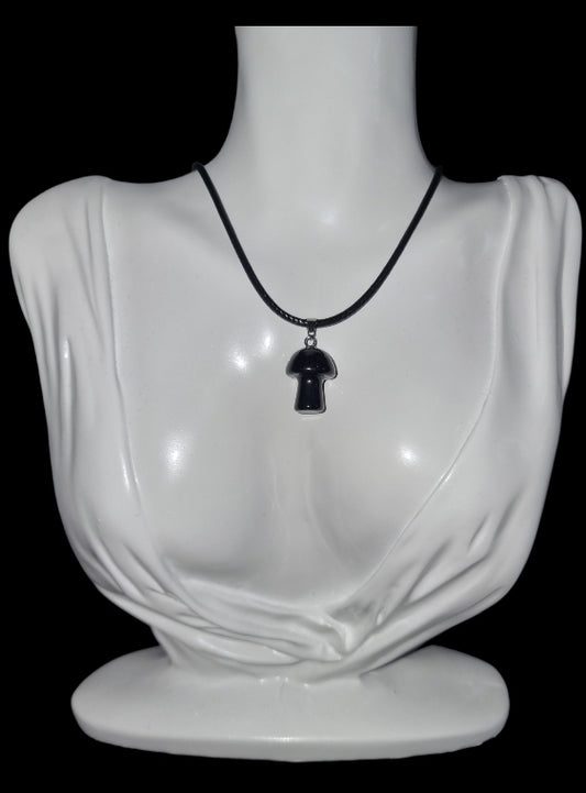 Obsidian Mushroom Necklace