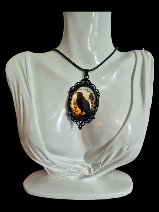 Crow Scene Pendant Necklace