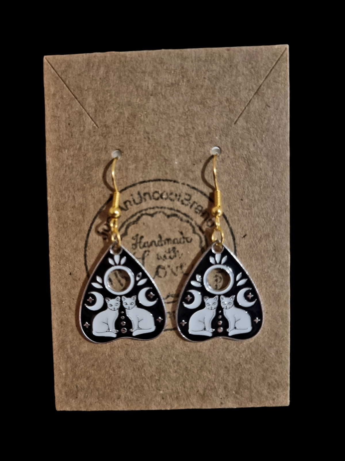 Cat and Moon Planchette Earrings