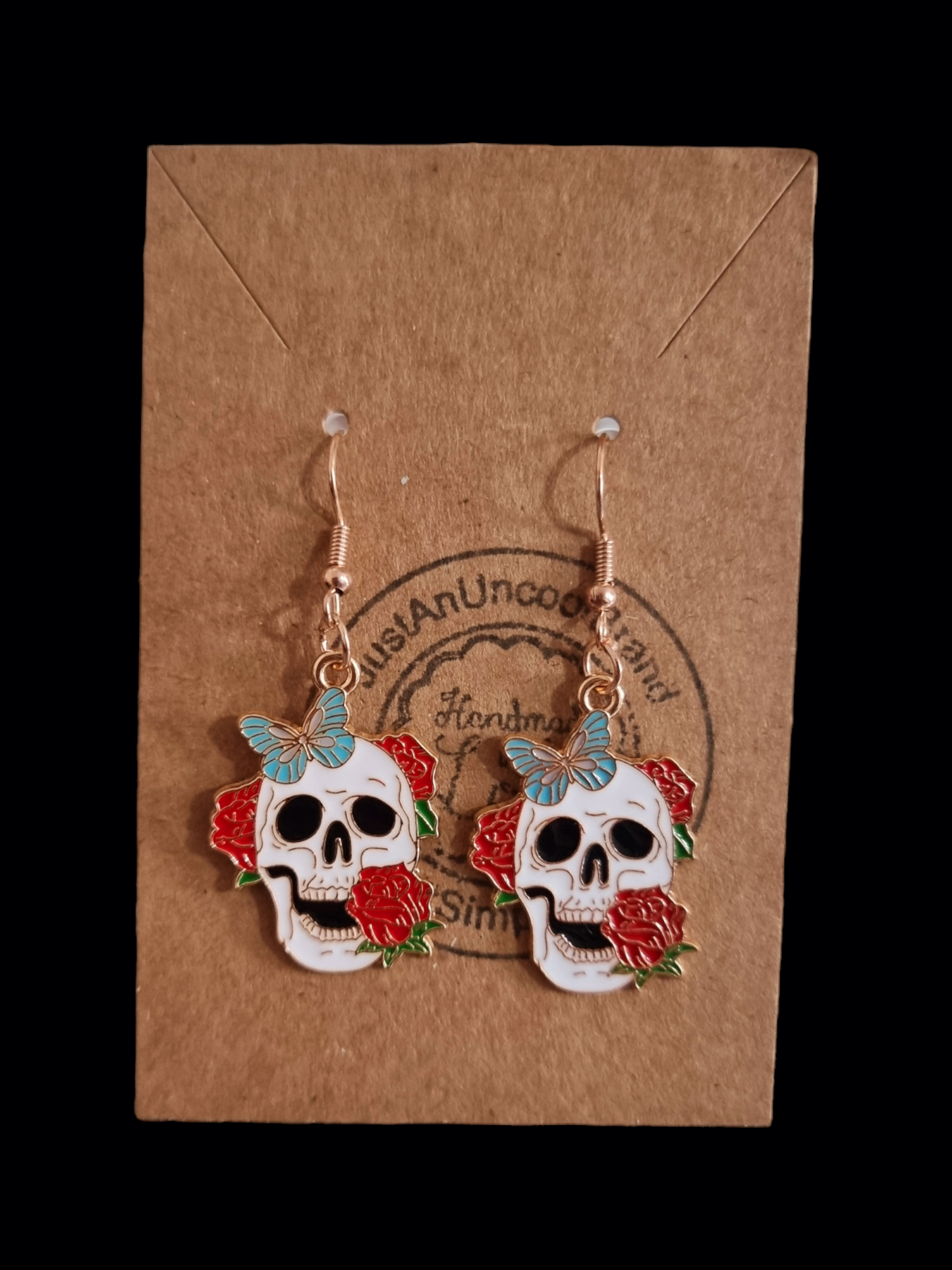 Blue Butterfly Skull Earrings