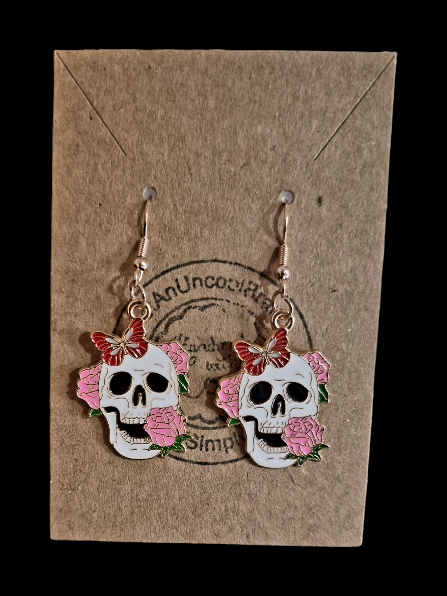Red Butterfly Skull Earrings